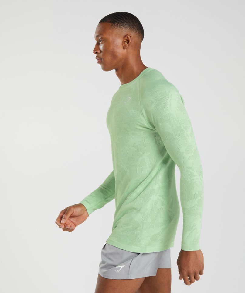 Koszulki Gymshark Geo Seamless Long Sleeve Męskie Głęboka Zielone | PL 271ADU